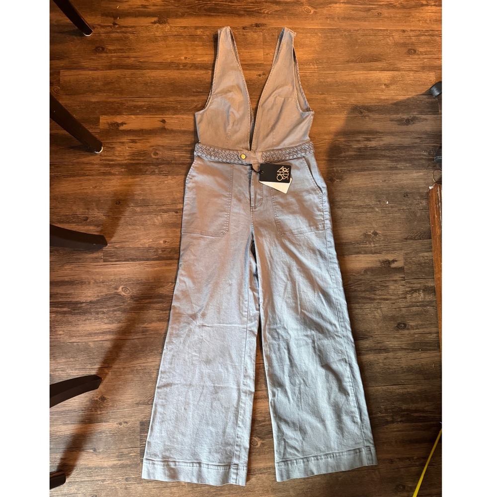 Chaser Haze Enzyme Wash Wide Leg V-Neck Jumpsuit Blue Grey Womens Medium
